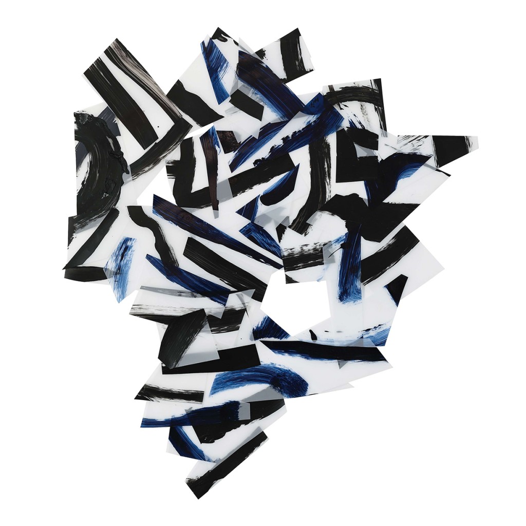<i>Afflux bleu-noir 6</i>, acrylique sur calque polyester, 60x52cm, 2015