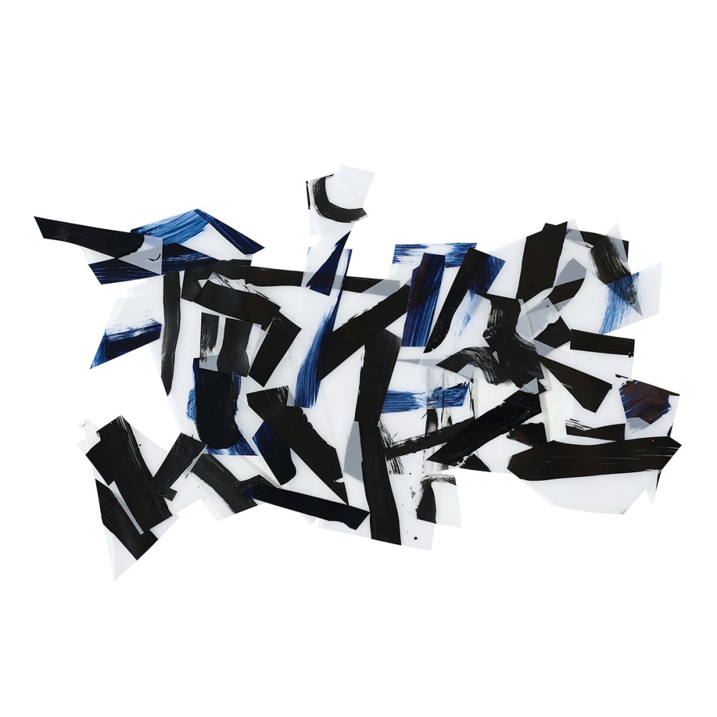 <i>Afflux bleu-noir 7</i>, acrylique sur calque polyester, 36×62cm, 2015