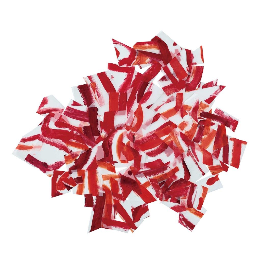 <i>Afflux rouge 4</i>, acrylique sur calque polyester, 83x76cm, 2015