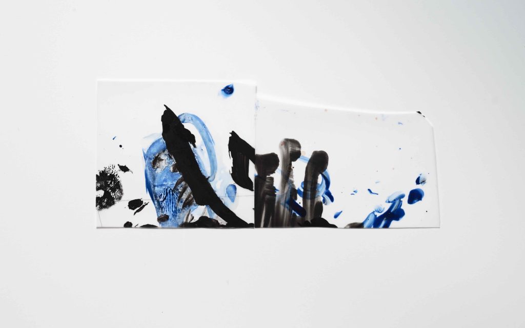 <i>Diptyque 6</i>, crayon, encre et acrylique sur calque polyester, 12.5x29cm, 2021