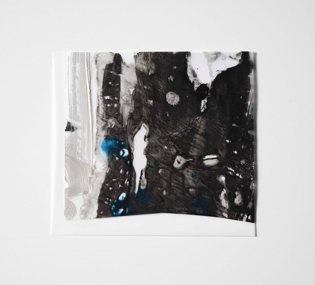 <i>Monotype</i>, encre et acrylique sur calque polyester, 16x17.5cm, 2021
